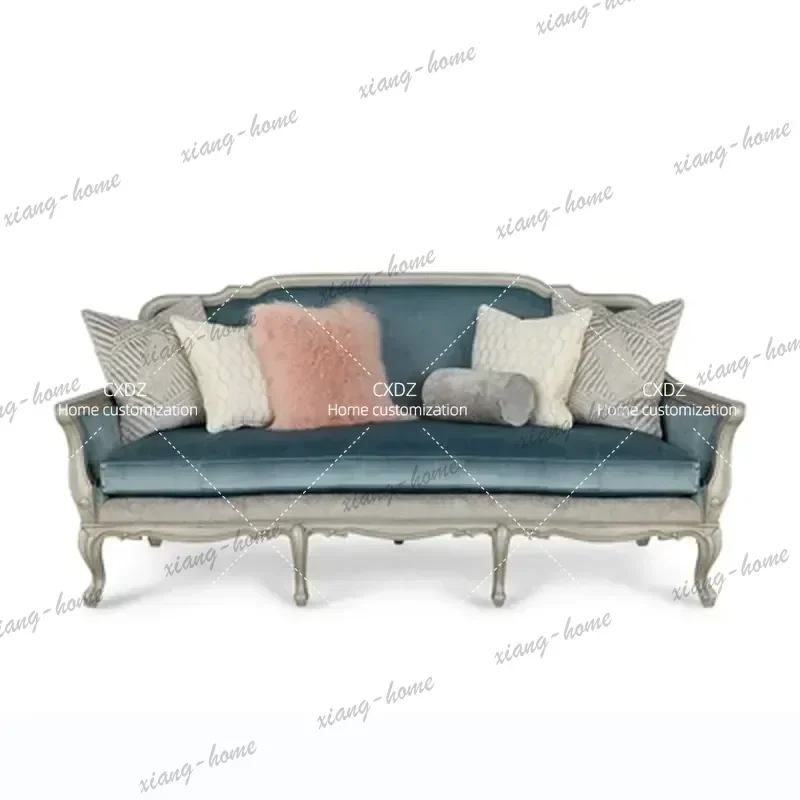 PG Solid Wood Oak Sofa 3 Seater for Small Apartment Living Room Engraved Light Luxury Style Customizable