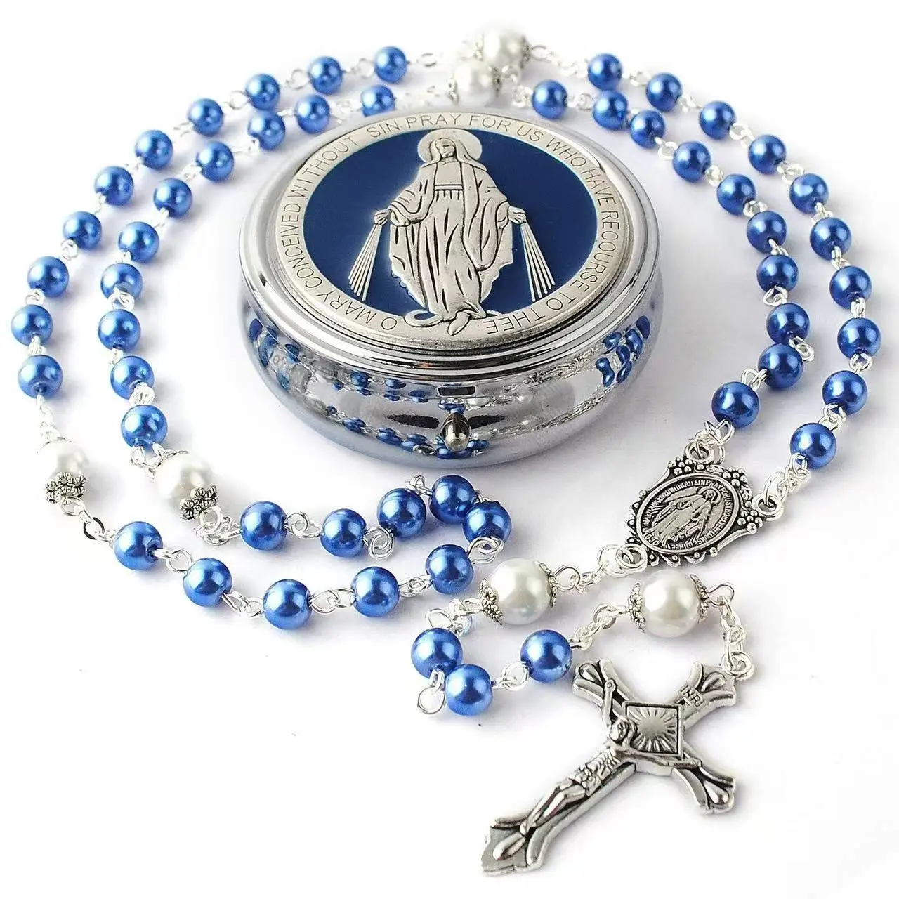 6MM Glass Pearl Virgin Necklace Set of 1 Elegant Multi-Color Catholic Communion Gift for Boys And Girls