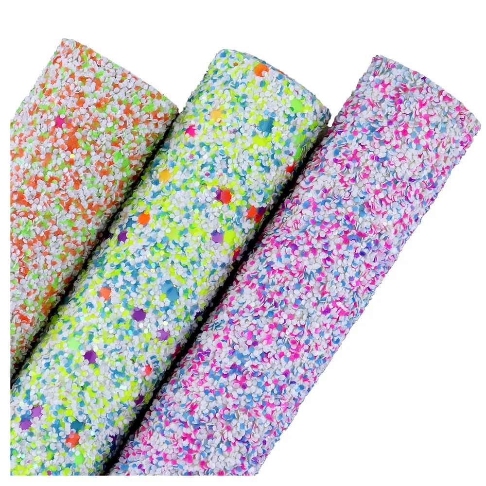 30cmx134cm Roll Enchanted Sprinkles Tricolour Colorful Chunky Glitter Fabric For Bows Earring Crafts Sewing DIY T037