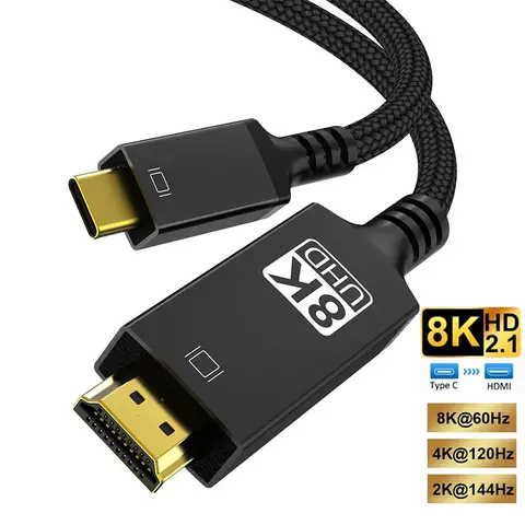 MIZIQIER USB C to HDMI 2.1 Cable Adapter 8K@60Hz,4K@60Hz Aluminum Type-C to HDMI Braided Cord for Laptop Tablet Galaxy S24