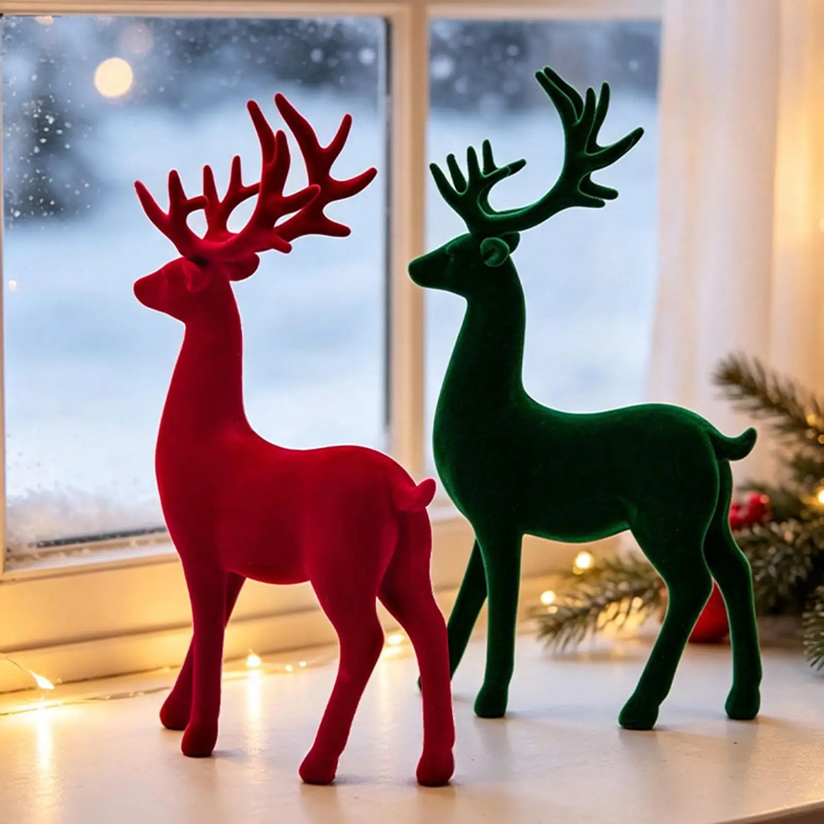 Christmas Reindeer 3D Resin Flocked Elegant Statue Centerpieces Reindeer Christmas Decor For Winter Holiday Birthday Party