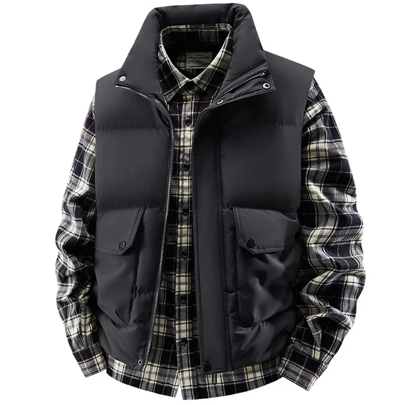 Chaleco para hombre Otoño Adding fleece nueva empalme hombres de mediana edad enjuague chaleco casual de negocios chaleco casual