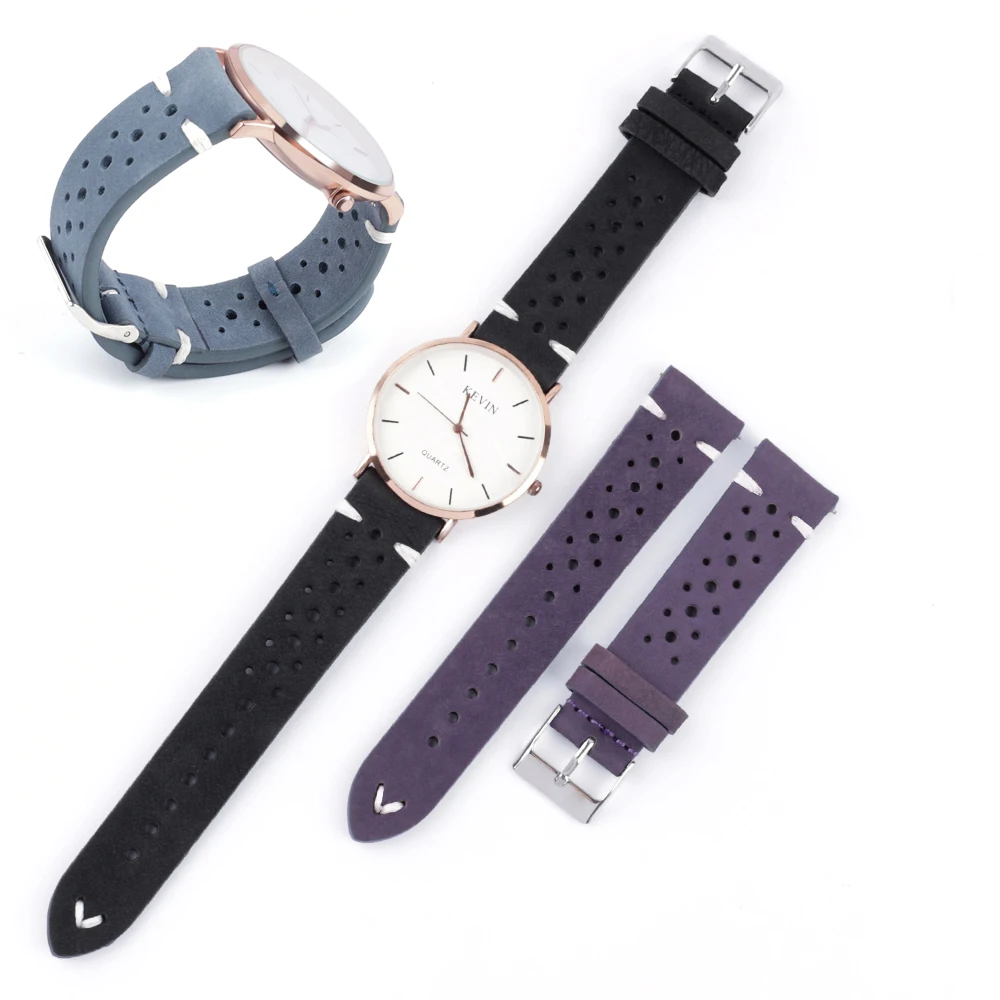 Quick Release 20mm 22mm Cowhide Leather Watch Band Straps Porous Breathable Frosted Leather Watch Bands Bracelet for Men