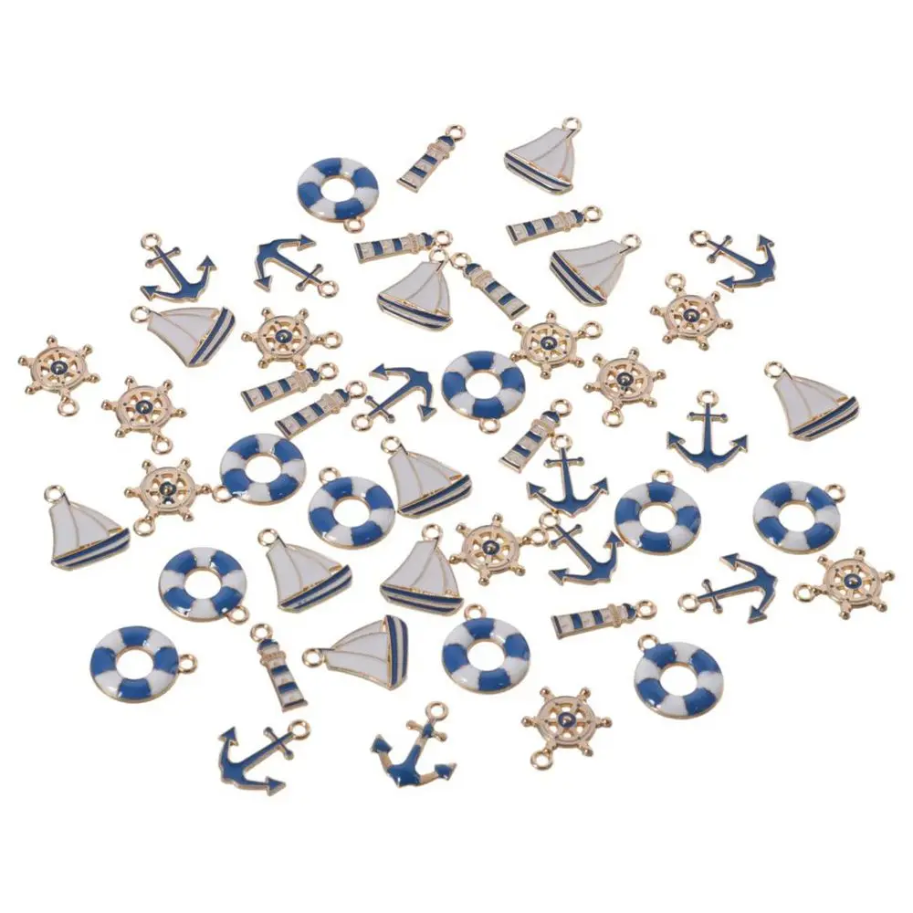 50pcs Alloy Nautical Collection Charms Nautical about 18mm in Length Ocean Themed Charm Pendants Blue and White