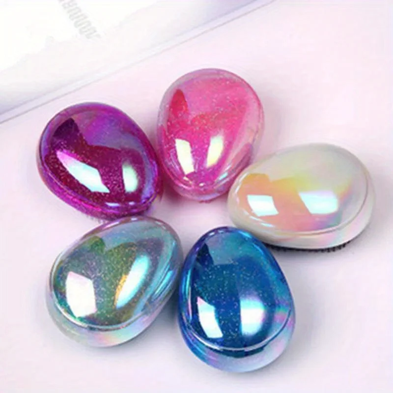 

1pcs Mini Tangle Hair Comb Egg Shape Anti Static Soft Massage Hairbrush Glitter Travel Smoothing Brush Hair Styling Tools