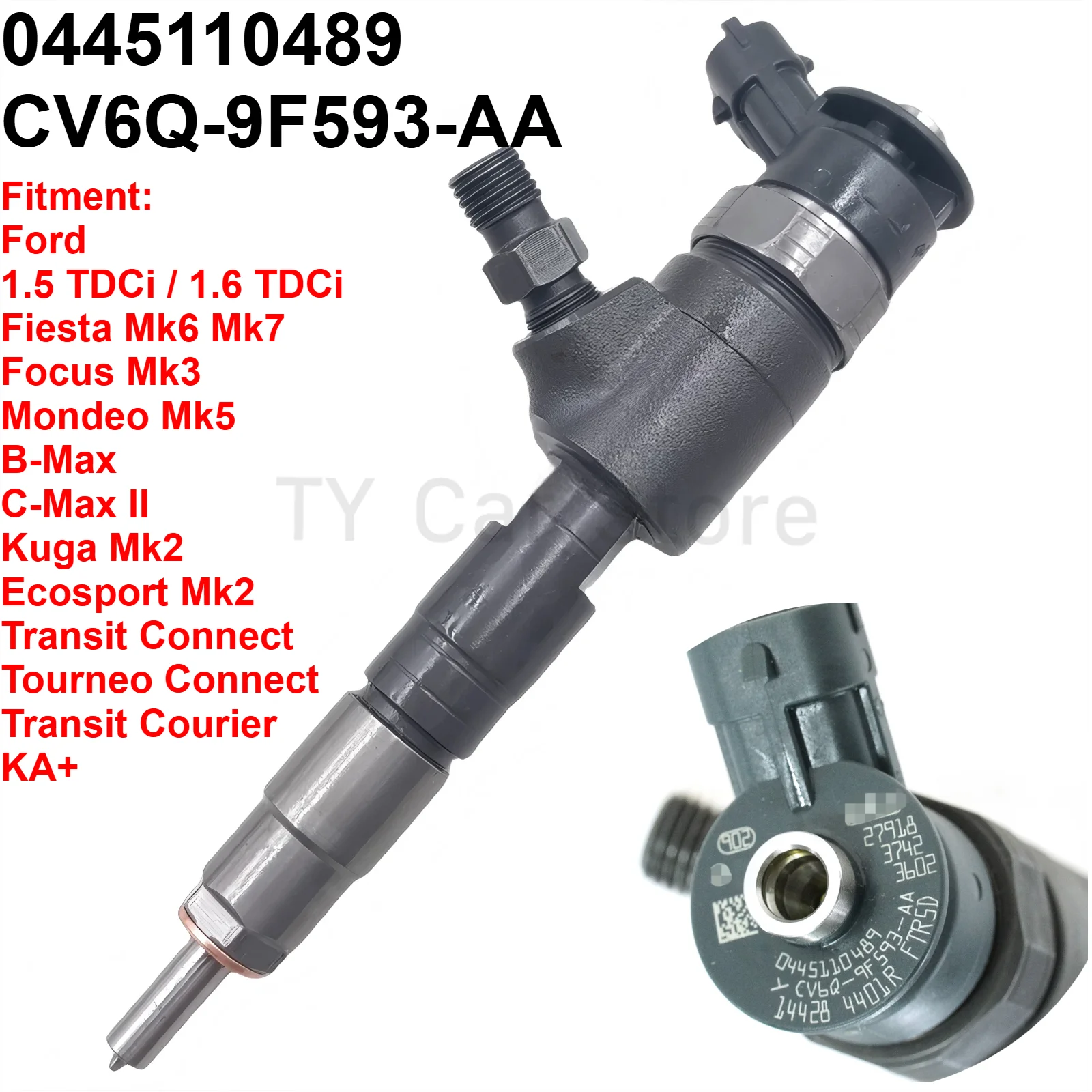 0445110489 CV6Q-9F593-AA New Diesel Fuel Injector For Ford Fiesta C-Max Focus Kuga Transit Mondeo 1.5 1.6 TDCi 2010-2017