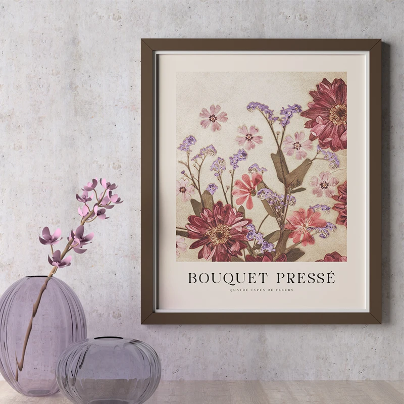 Pink Plant Romantic Reds Gallery Wall Art Poster Vintage Bouquet Canvas Painting Bisou Print Decorative Pictures for Living Room