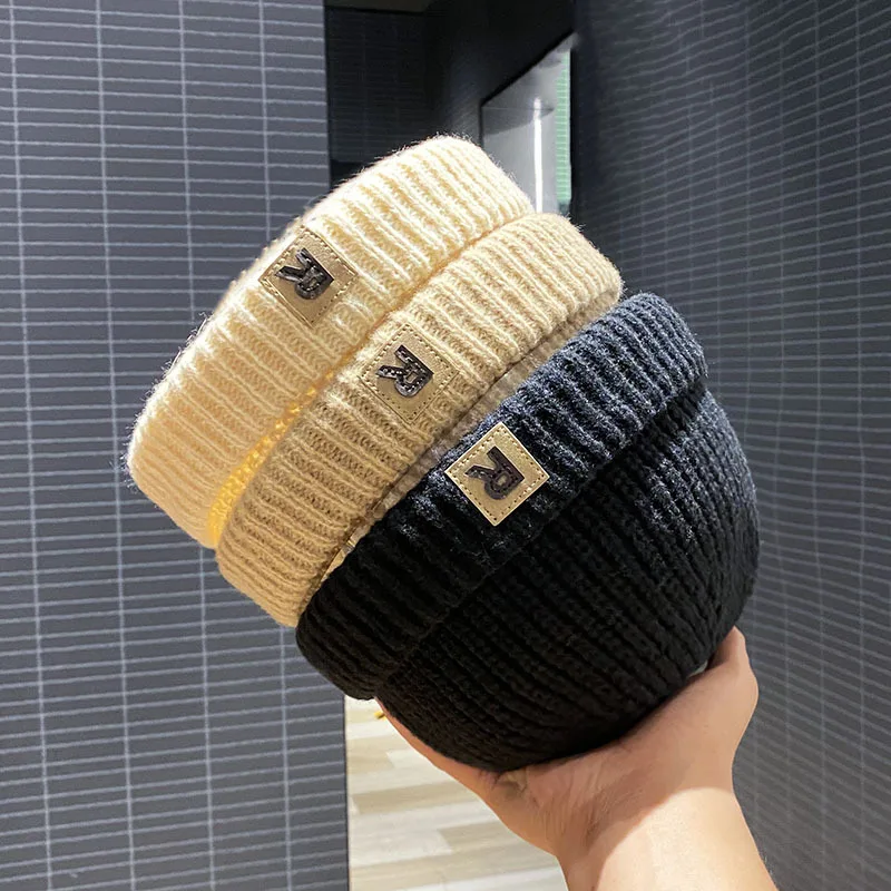 Winter Warm Baby Knitted Hat Solid Color Letter Toddler Beanie Cap Korean Hip Hop Boy Girl Brimless Hats Kids Woolen Skullcap