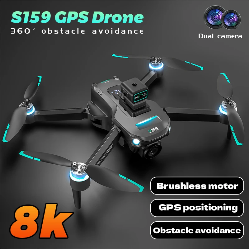 FPV profissional Drone com câmera HD, aeronaves aéreas, RC Quadcopter, helicóptero, prevenção de obstáculos, Boy Toys, S159, 8K