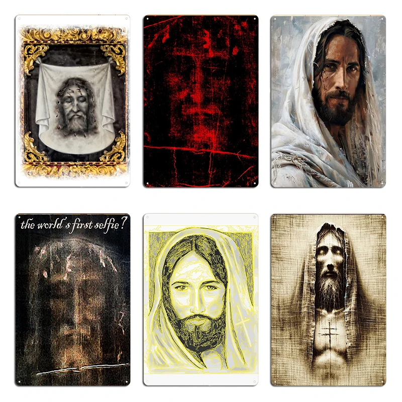 Holy Shroud Mysterious Jesus Face Shroud Of Turin Christ Trinity negative Christian Metal Personalized Wall Decor Sign Poster