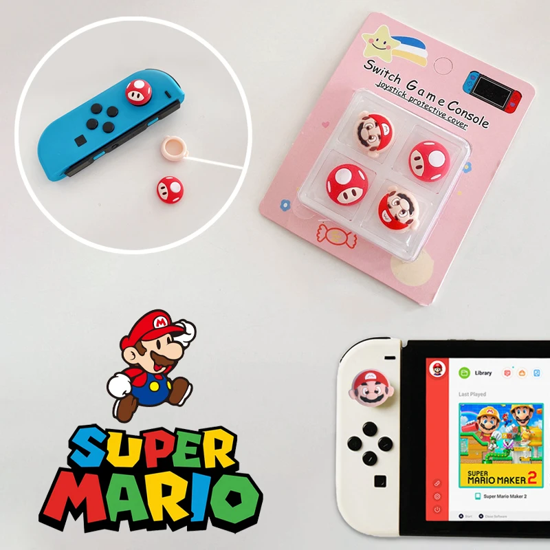 Super Mario Cute Silicone Joycon Thumb Stick Grip Cap Joystick Cover For Switch Oled NS Lite Joy-con Controller Thumbstick Case