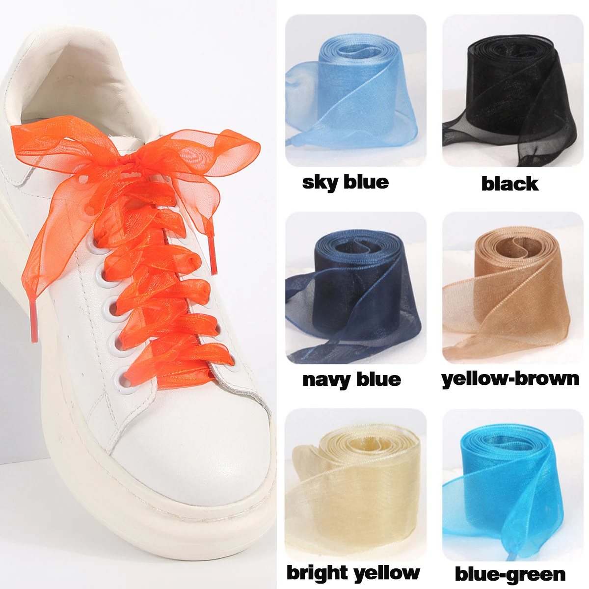 (2pairs)34 Colors 2.5cm Wide Woven Organza Tulle Shoelaces, Pastel Style, for Sneakers, Skate Shoes and Canvas Shoes