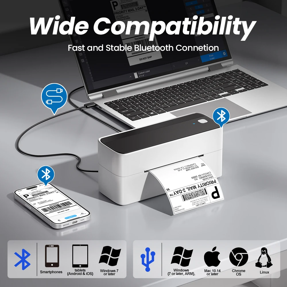 Phomemo 241 Bluetooth Принтер транспортных этикеток Беспроводной термопринтер этикеток 25 мм-118 мм Совместимость со штрих-кодом Различная вилка для страны