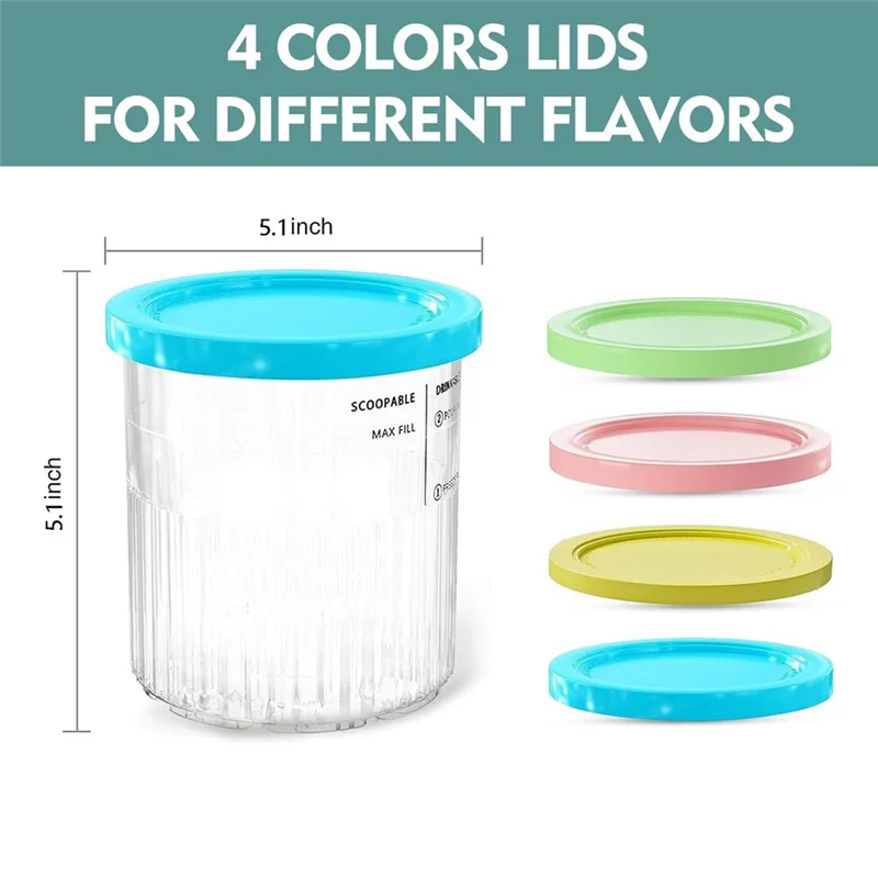 ABJY-Pengganti Pint dan Tutup Ninja Creami - 4 Pak NC501, Kompatibel dengan Seri Ninja NC501 NC500 Creami Deluxe