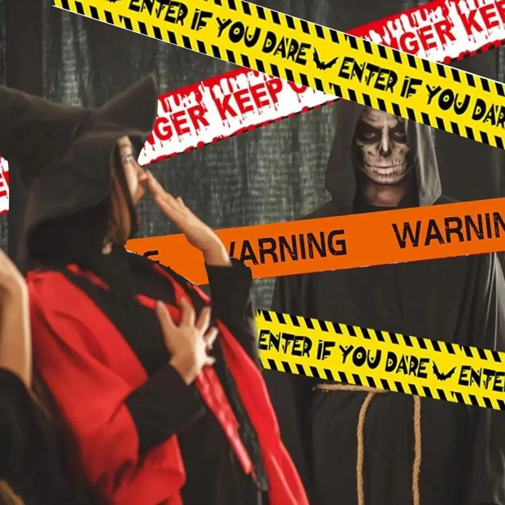Yellow Red Halloween Danger Caution Tape No Entry Print Long Strip Warning Line Tape Isolation Belt Haunted House Decoration