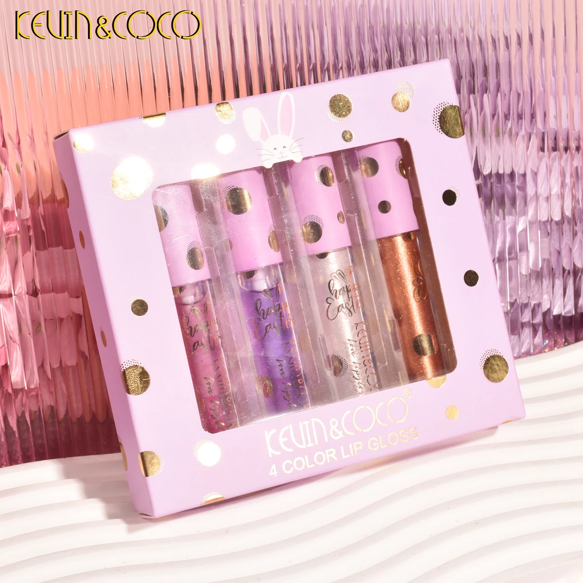 KEVIN&COCO 4 Lip Gloss Gift Set Pink Purple Metallic Lip Gloss Fine Twinkle Lips Plump Lips Affordable gift set