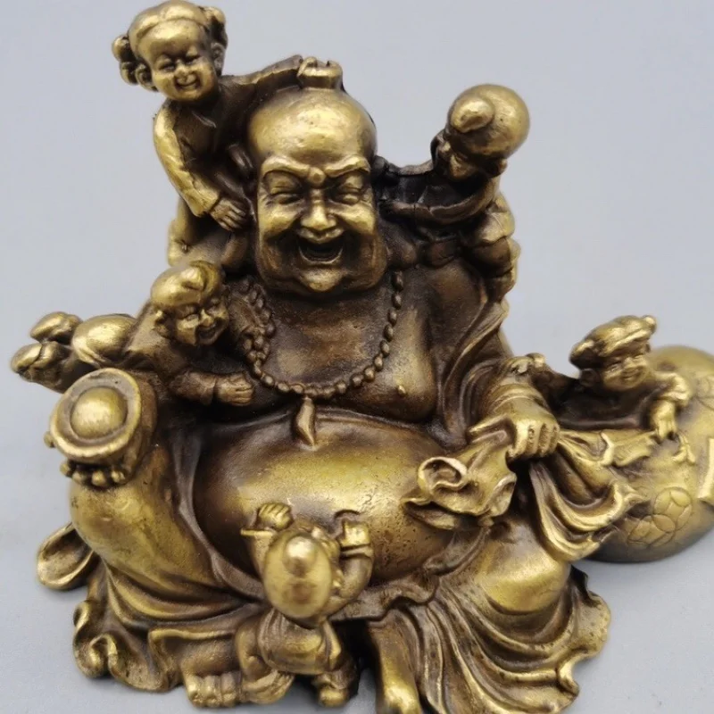 Brass Maitreya Buddha Ornaments Wuzi Opera Buddha Crafts Opening-up Housewarming Gifts Living Room and Shop Decorations