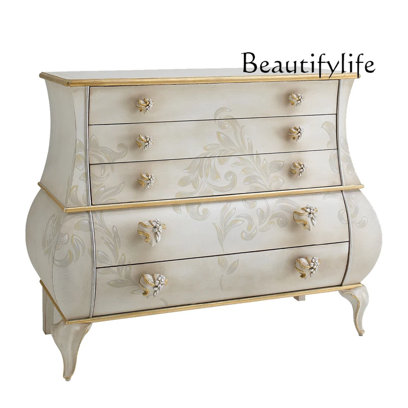

French light luxury chest of drawers hand-painted lockers villa high-end custom storage bedroom solid wood European cabinet