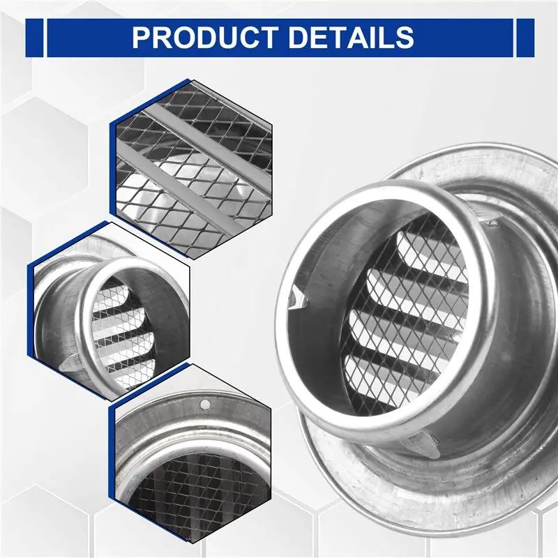 ABJI-2Pcs 80Mm Stainless Steel Air Vent Grille Insect Protection Home Exterior Wall Ducting Ventilation Tools Exhaust Hoods