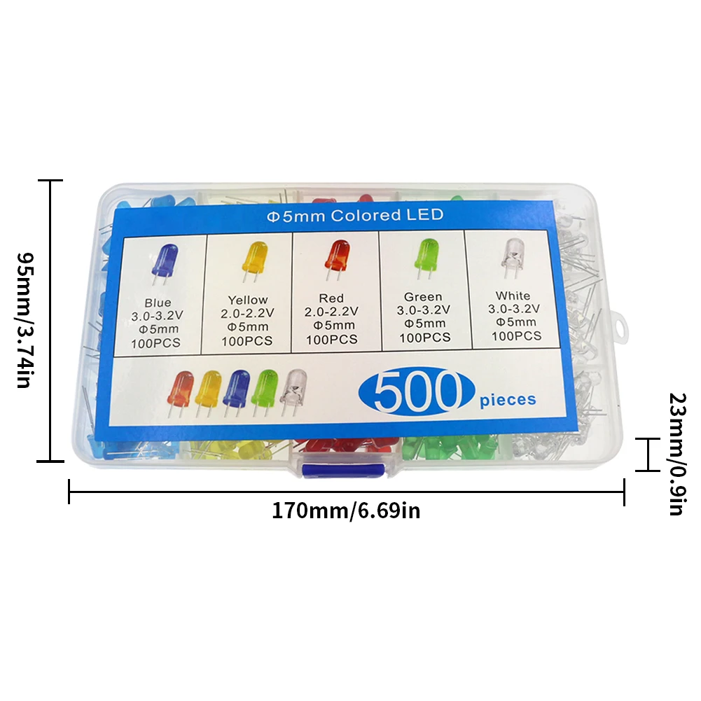 ชุดหลอดไฟ LED 5 มม. 500 ชิ้น สำหรับงาน DIY และซ่อมบำรุงไฟฟ้า