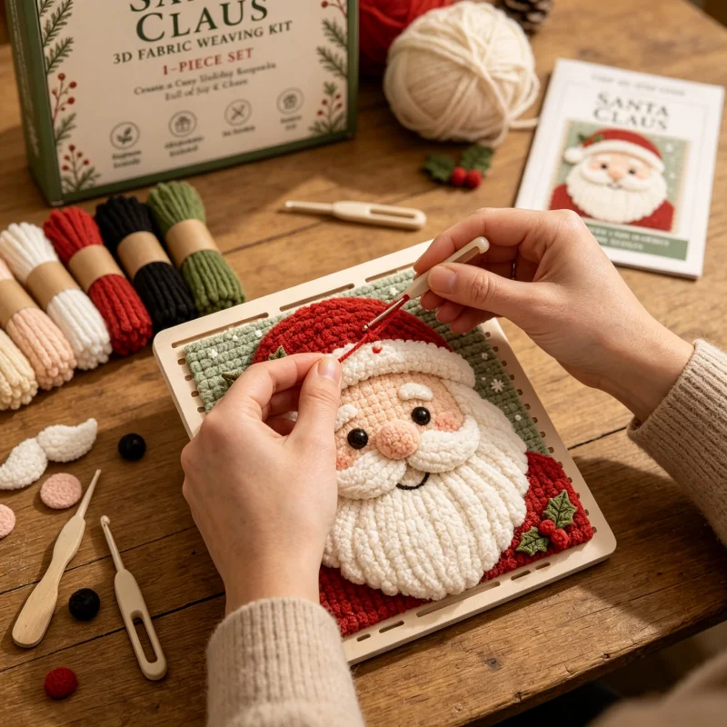 1Set Santa Claus 3D Knitting DIY Craft Kit Beginner Friendly Christmas Desktop Wall Ornament Holiday Home Decoration Gift