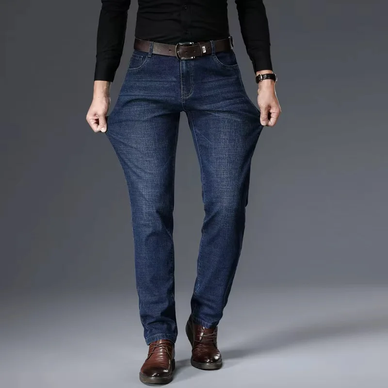 2026 New Style Jeans Men's Slim Fit Korean Style Comfortable Straight Leg Elastic Gray Mid Waist Pants Men's Casual Denim Pants
