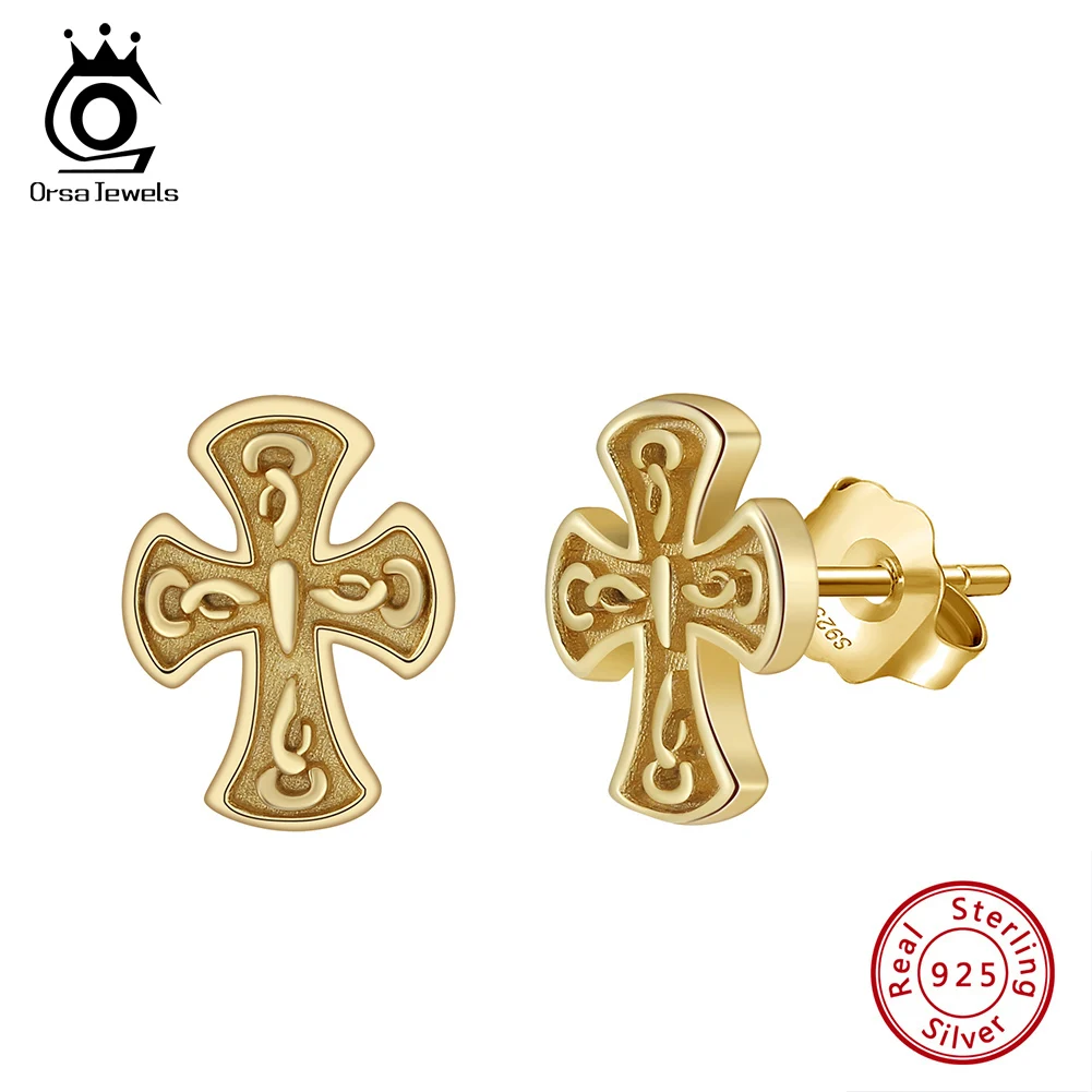 

ORSA JEWELS New Design 925 Sterling Silver Celtic Knot Cross Stud Earrings for Women Handmade Earrings Religious Jewelry APE132