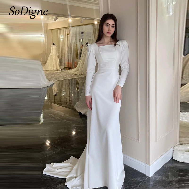 Sodigne Meerjungfrau einfache Brautkleider quadratischer Kragen Satin volle Ärmel Brautkleid 2024 langes Brautkleid vestidos de novia