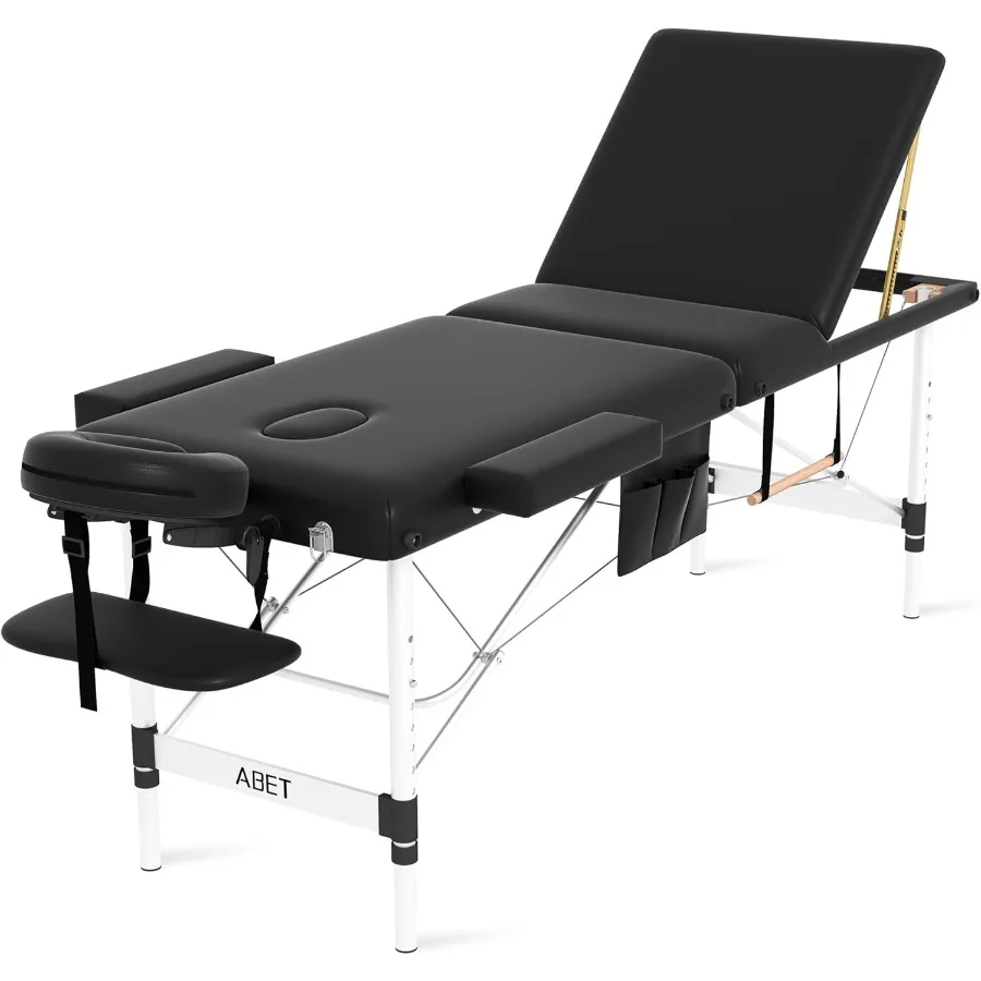 

ABET Massage Table 3 Fold Portable Professional Lash Tattoo Spa Bed Height Adjustable 23.5" Wide Compact Facial Table with Deta