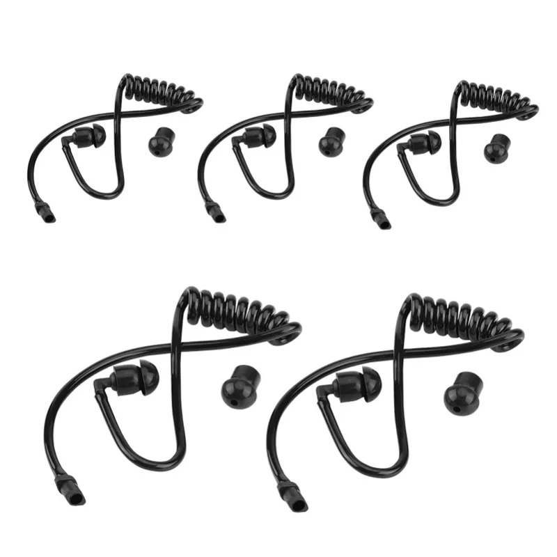Pack Of 5 Clear Coiled Acoustic Tube Replacement For Two Way Radio Earpiece Black