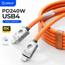 ORICO Cavo USB4 Cavo in silicone PD USB C da 240 W Linea dati Cavo di ricarica rapida Thunderbolt 3 8K per tablet portatile Samsung MacBook