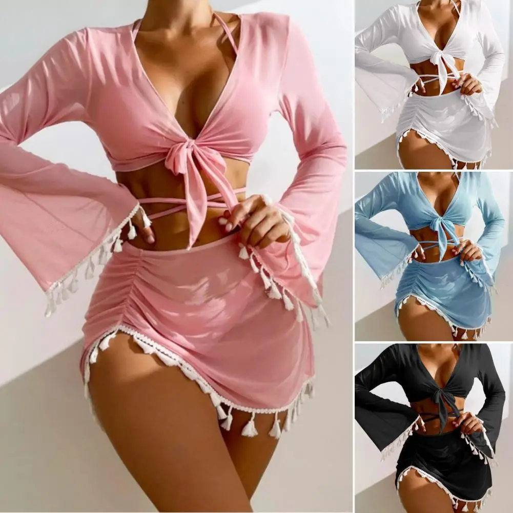 Bikini z wysokim stanem dla kobiet na brzuch Crop Top Push Up strój kąpielowy 3-częściowy kostiumy kąpielowe