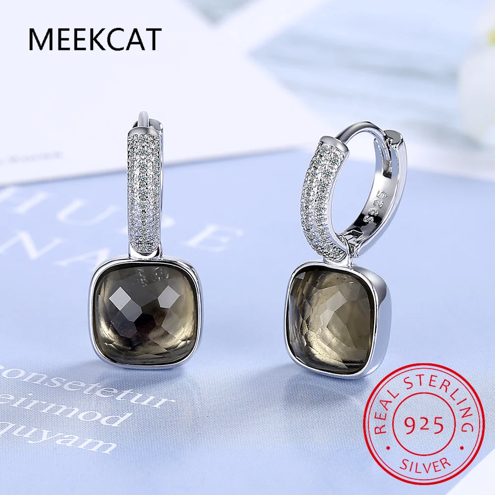 

Large 7ct Genuine Smoky Quartz 925 Sterling Silver Dangle Drop Earrings for Women Statement Gemstone Earings