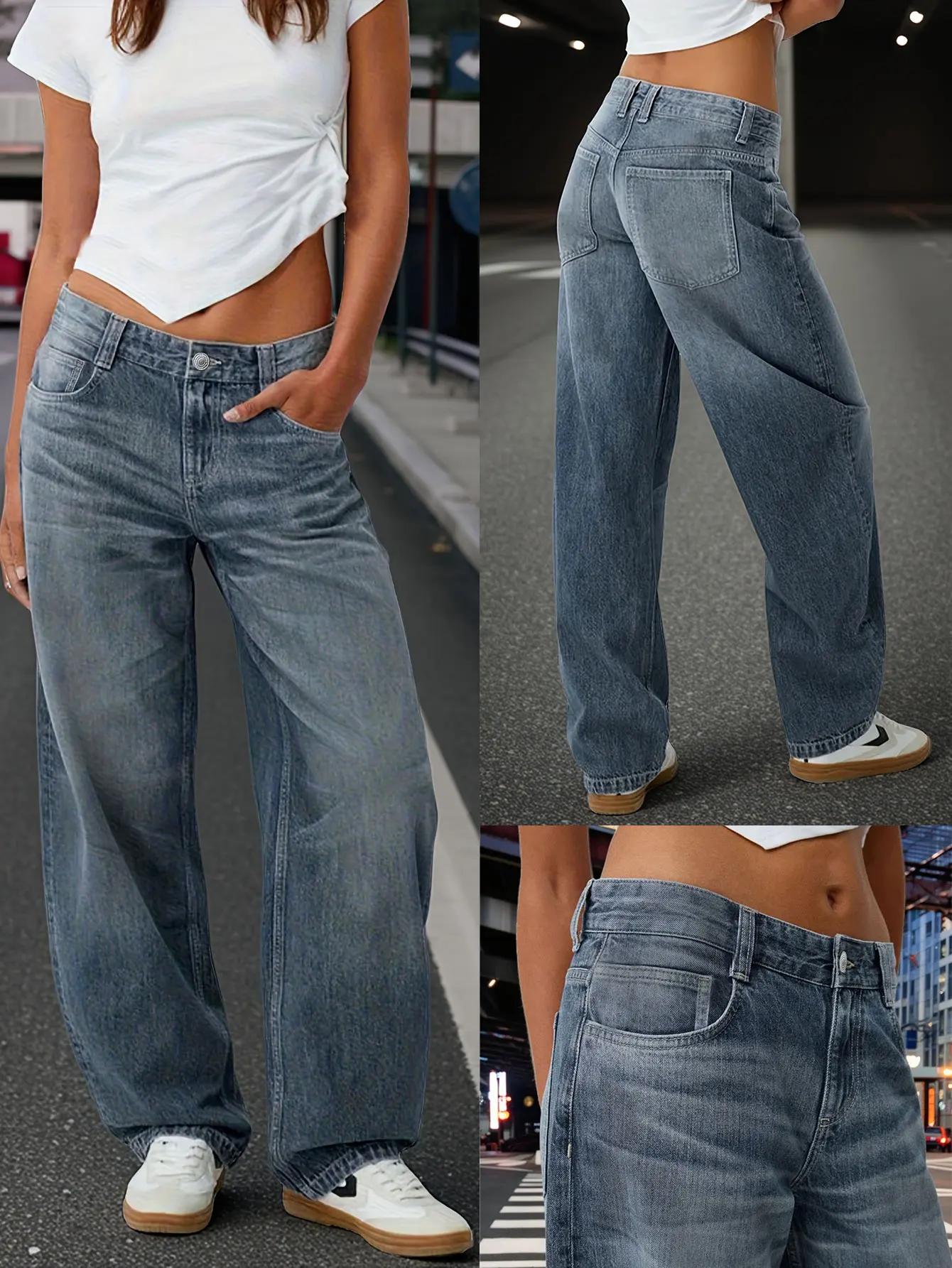 

2025 Autumn Y2k Low-Rise Women's Jeans Distressed Washed - Non-Stretch Loose Jeans Suitable for Going Out, Dating and Shopping