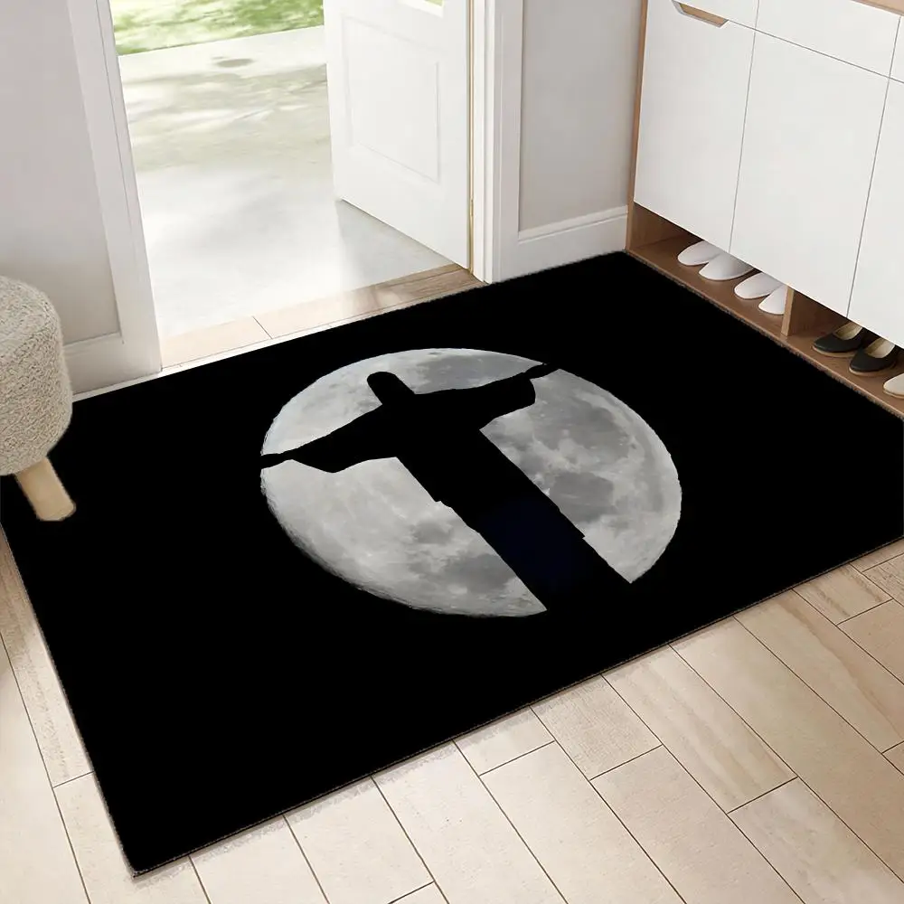 Simple Cross Jesus Floor Mat Soft Thickened Flannel Door Mat Non-Slip Living Room Rug Home Decor