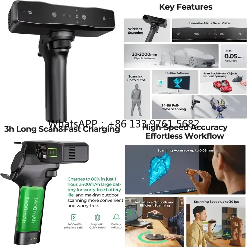 WSQ for Otter Lite 3D Scanner 0.05mm Accuracy Wireless Range for Objects 20-2000mm Compatible with 3D Printers