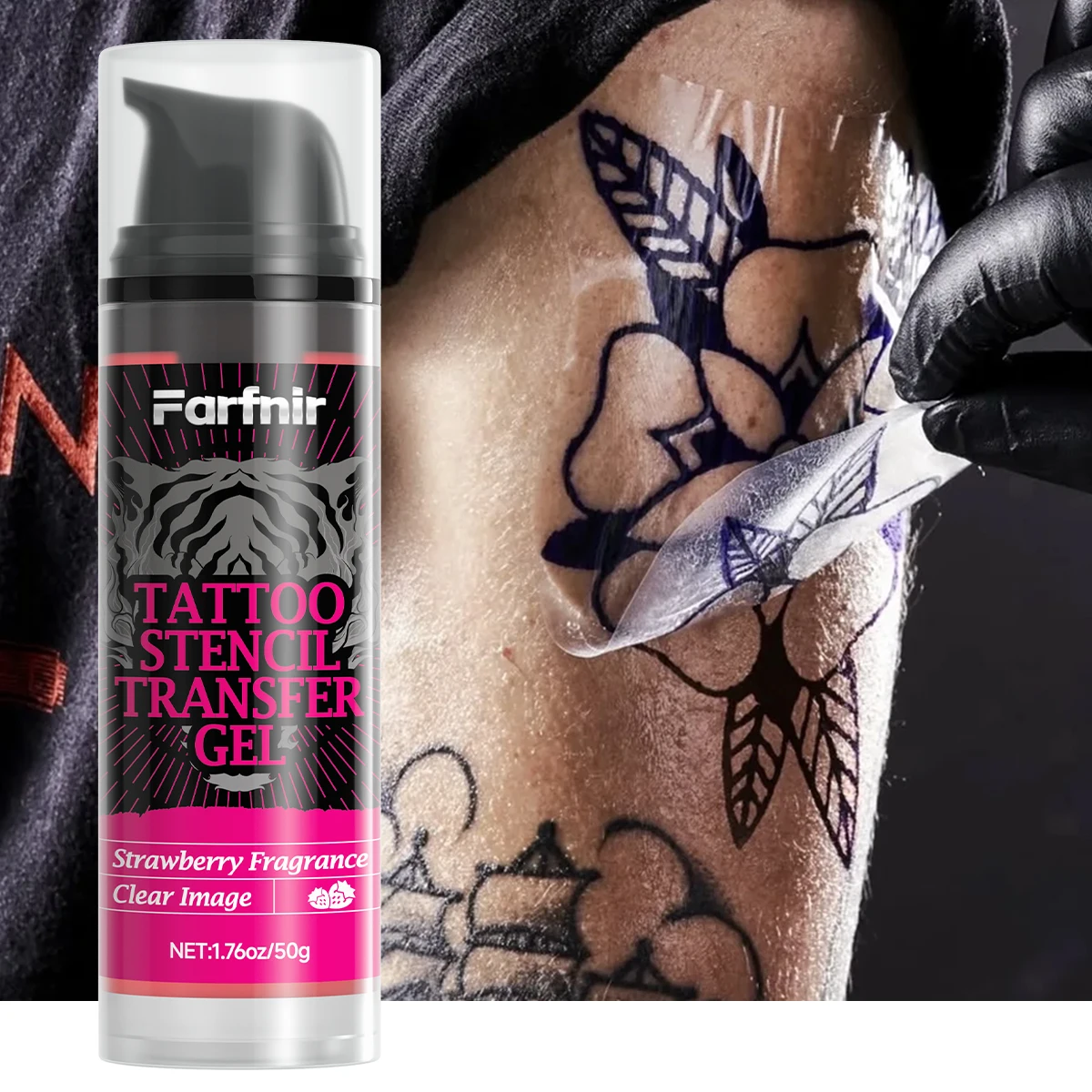 

1.76oz/50g Strawberry Tattoo Transfer Gel, with a strawberry fragrance, gentle and non-irritating, easy to apply and transfer.