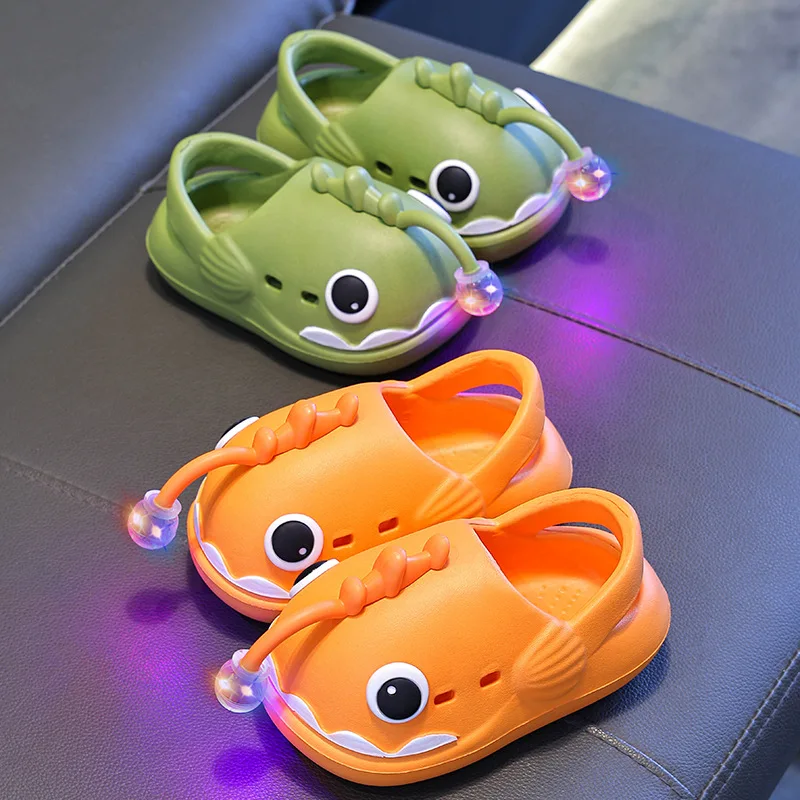 Summer LED Children Slippers Boys Girls Luminous Fashion Hole Shoe Soft Sole Comfort Baby Sandal Cartoon EVA Non-slip Kid Slides