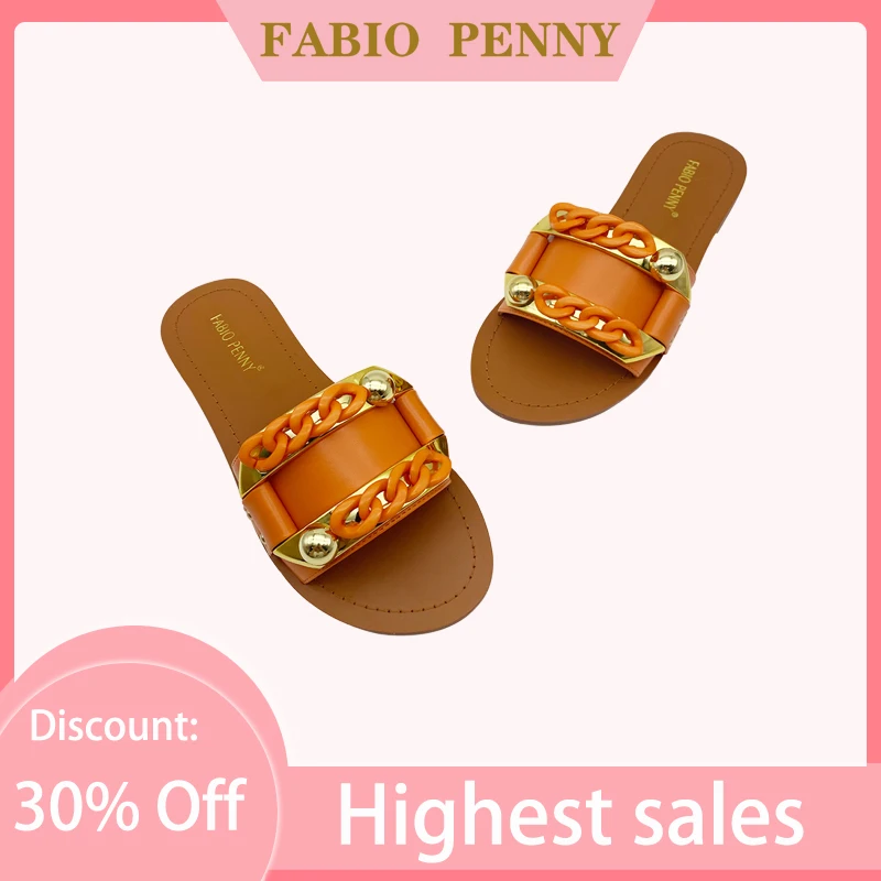 FABIO PENNY Summer Italian style slippers Women's flat shoes fine diamond buckle slippers