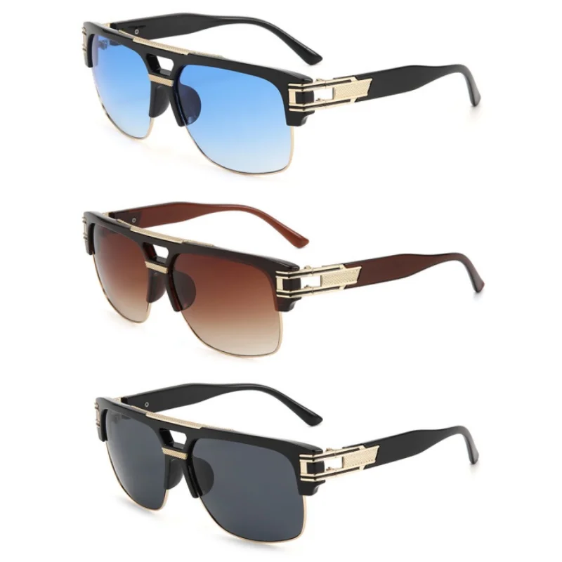 

New Retro Large Frame Double Beam Sunglasses Neutral Fashion Outdoor Sports Sunscreen Glasses Fashion Trend Steampunk Sunglasses