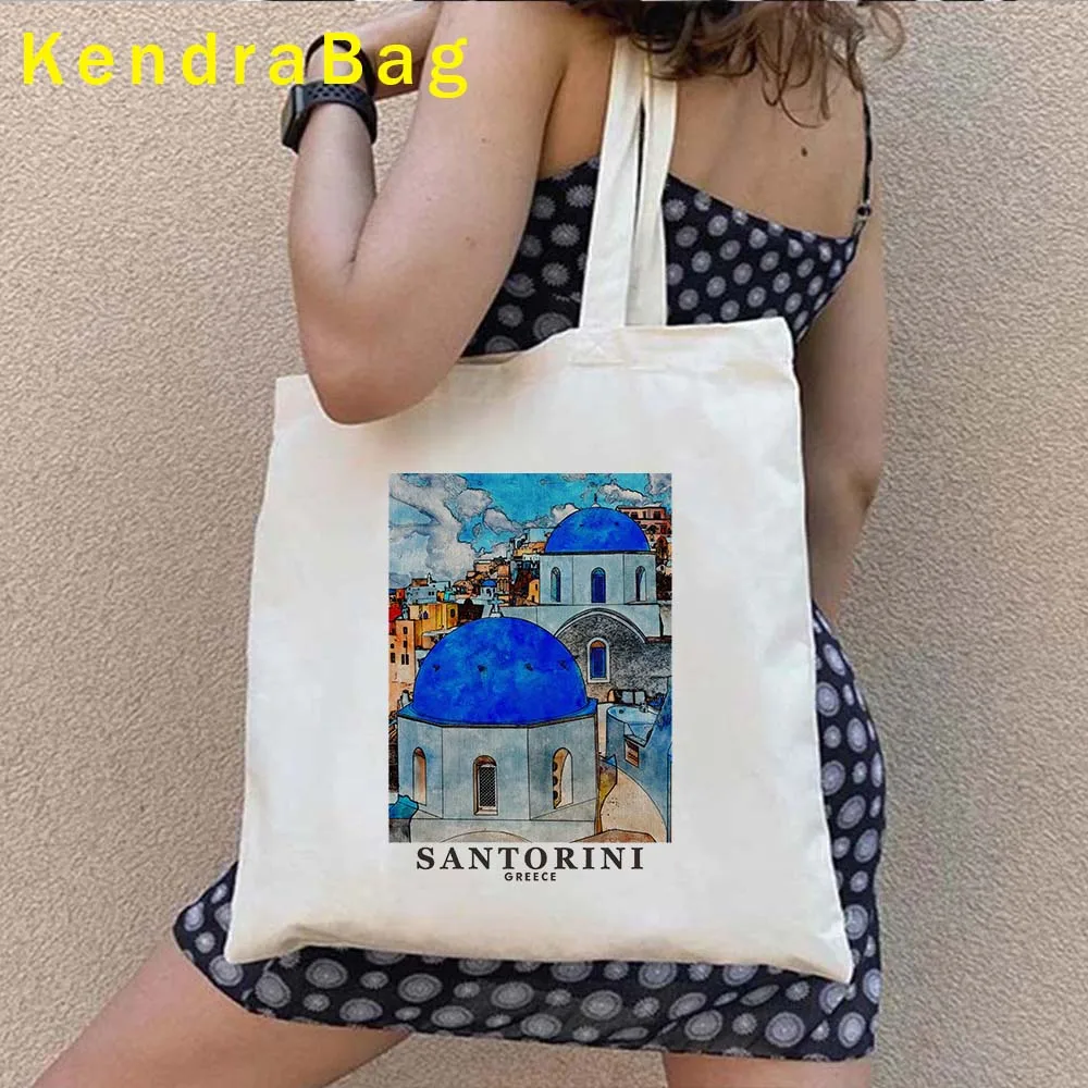 Maldives Singapore Munich New York Santorini Vatican Venice Pisa Rome Wroclaw Architectural Painting Canvas Tote Bag Eco Handbag