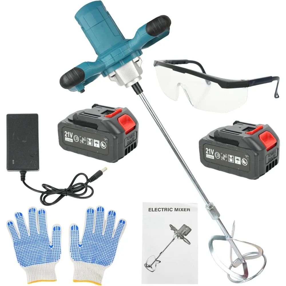 

Cordless Cement Mixer for 20V Battery, Electric Concrete Mixer with 2 PCS Rechargeable 4.0Ah Lithium Battery, Handheld Mu