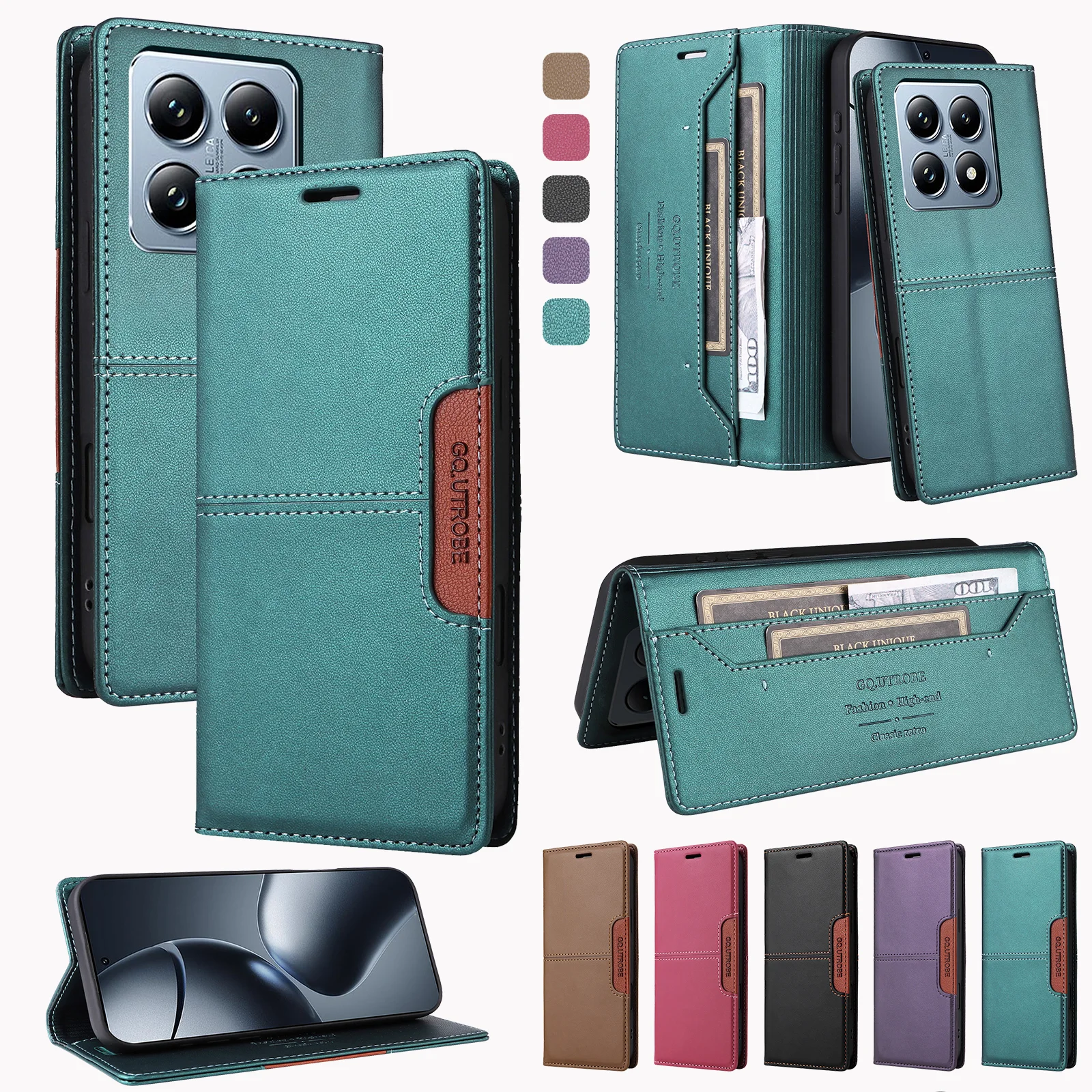محفظة بطاقة حامل حافظة جلدية لهاتف Xiaomi 14T 13T 12T 11T Pro غطاء مغناطيسي لهاتف Mi POCO C65 C55 C61 M6 X6 X5 F6 Pro X3 NFC
