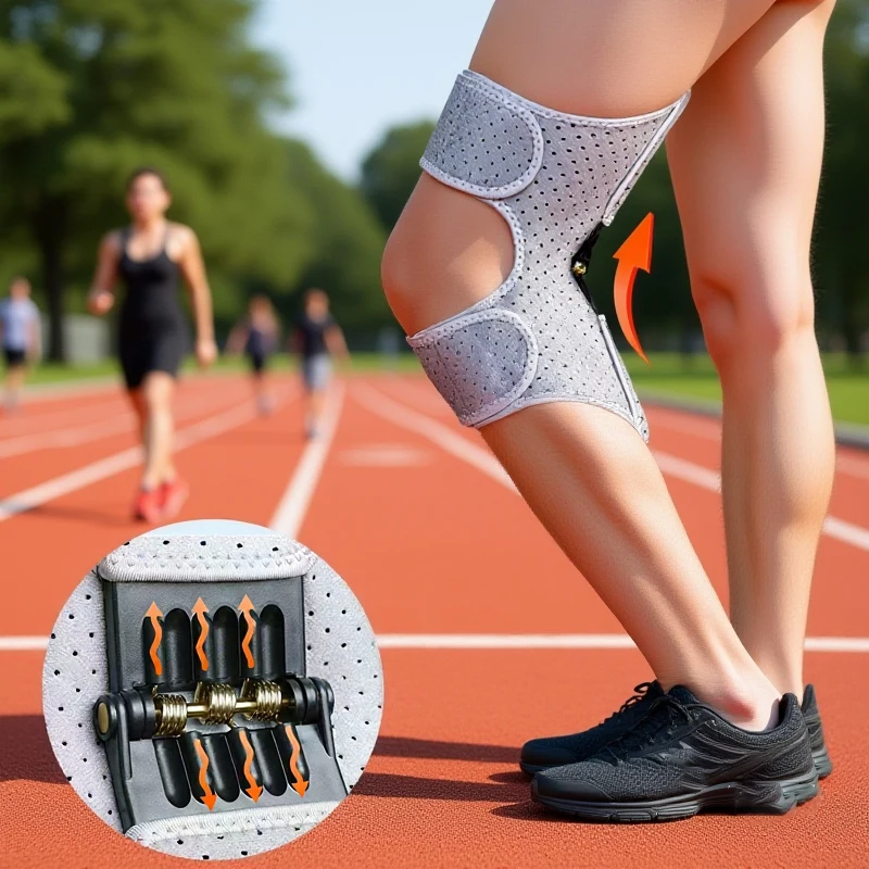 Potenti molle di rimbalzo Ginocchio Booster Dispositivo di assistenza al ginocchio traspirante antiscivolo Stabilizzatore a molla regolabile Supporto per articolazione