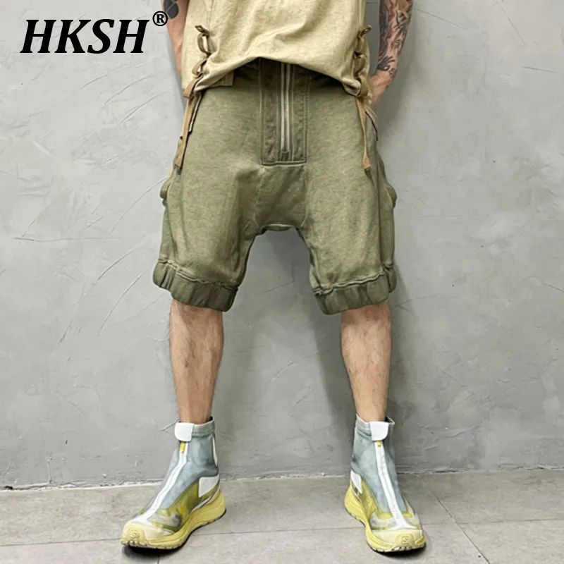 

HKSH Niche Design High Sense Waste Land Vintage Zipper Splicing Capris Loose Casual Pants Chic Punk Low-end Harlem Shorts HK1118