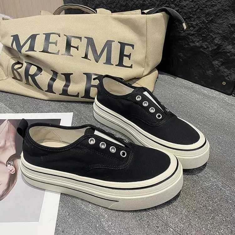 Handmade Custom Rhinestone Pearl Stitching Ribbon Trim Simple Fashion All-match Canvas Shoes  Woman Designer Shoes  Womens Shoes