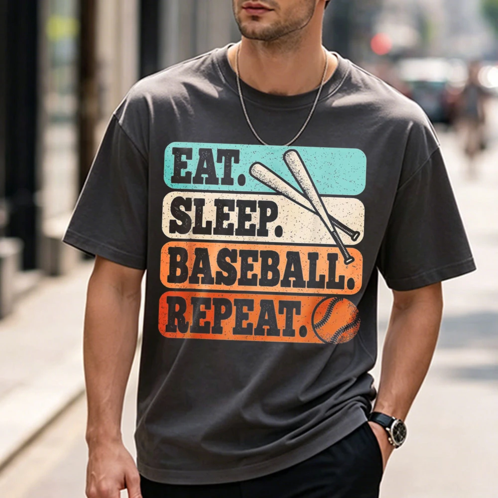 Eat Sleep Baseball Repeat Vintage Baseball Player Men Boys T-Shirt Men Clothing Funny Outdoors High Quality Cotton Short-sleev