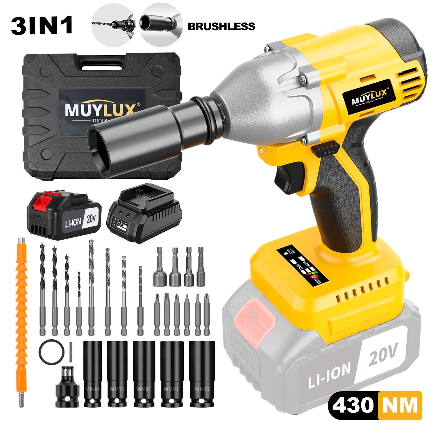 Electric Hand Drill Yellow Power Cordless Electric Hand Drill Rechargeable Pistol Drill Drilling Tool Electric Accessory Set