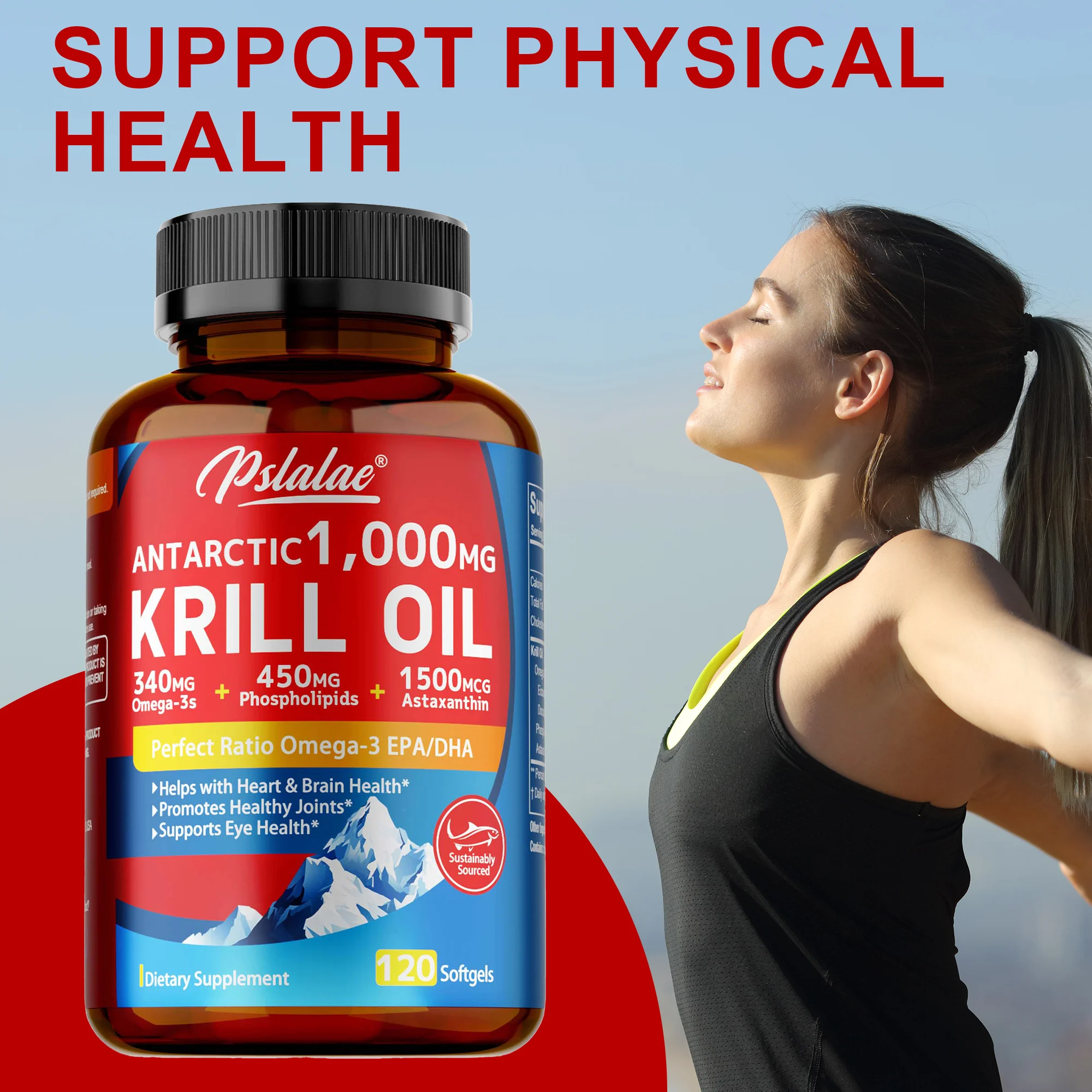 

Antarctic Krill Oil Astaxanthin Capsules(EPA, DHA) - Joint and Skin Health Support Immunity, Cardiovascular - 120 Capsules ﻿