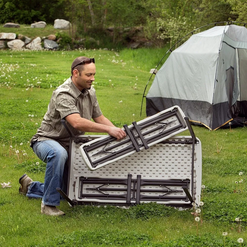 LIFETIME 80373 Draagbare opvouwbare camping RV picknicktafel en bankset, amandel
